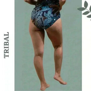 Tribal Reversible High-Waist Bikini Bottoms UPF 50 Atlantic Black Blue Green